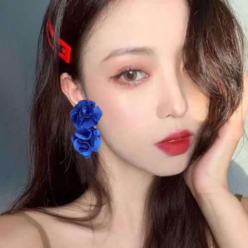 Oversized Fabric Flower Earrings for Women Statement Boho Chic Dangle Drop Earrings for Parties Weddings or Everyday Wear3