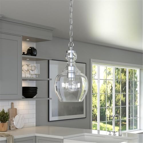Image of Henn&Hart 7 inch Pendant Light Fixture with 6' Adjustable Cord, Brushed Silver