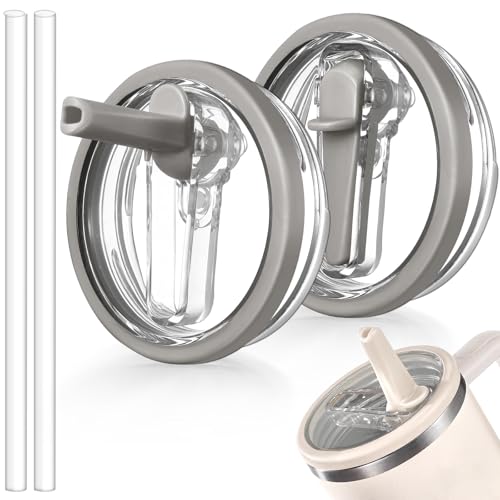 ANTAND 40oz Flip Straw Leak Proof Lid for Stanley H2.0 Quencher Protour Tumbler, 2 Pack Spill Proof Lid Replacement Straw Cover Top for 40 OZ Stanley Cup Accessories (Ash, Ash)