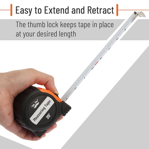 Image of Mr. Pen- Retractable Tape Measure 25 ft, 2 Pack, Orange, Steel Retractable Measuring Tape with Fractions