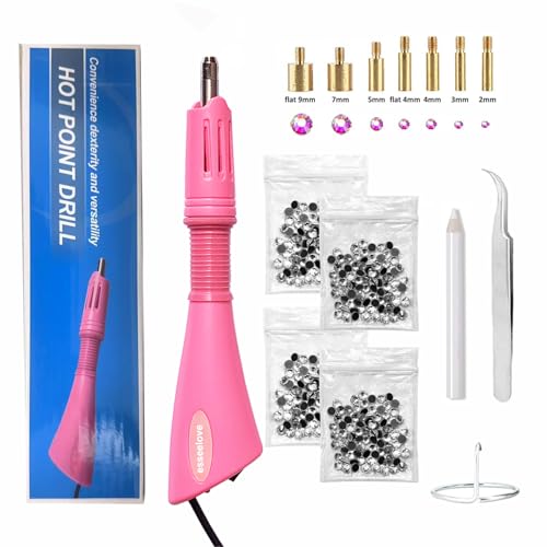 esseelove Hotfix Rhinestones Applicator DIY Hot Fix Rhinestone Setter Hot Fixed Wand Kit Bedazzler Kit with Rhinestones 7 Tips Pencils and Tweezers