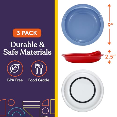 Special Supplies Adaptive Spill-Proof Scoop Plates- Dishes with Wall for Disabled, Elderly Adults with Special Needs from Parkinson's, Dementia, Tremors- 3 Pack (White, Blue, Red) - Image 3