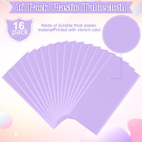 Image of 16 Pack Light Purple Plastic Tablecloth for Rectangle Tables, Premium Decorative Lavender Disposable Table Cloths for Parties, Rectangle Party Table Cover for Birthday Wedding Baby Shower, 54x108 Inch