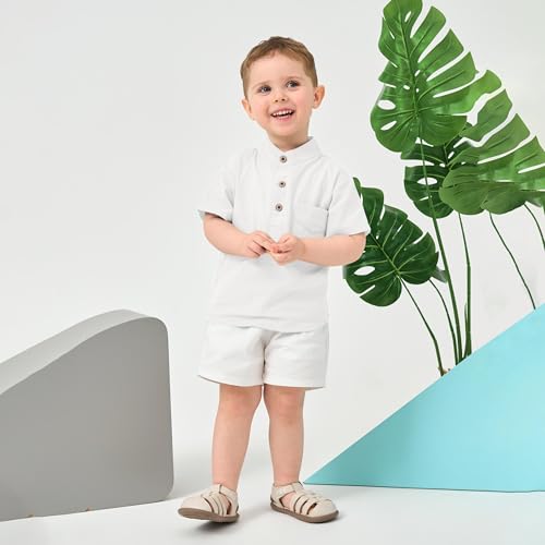 Volunboy Toddler Boy Henley Shirts Baby Short Sleeve Cotton T-Shirts Kids Summer Casual Clothes 2 Pack3