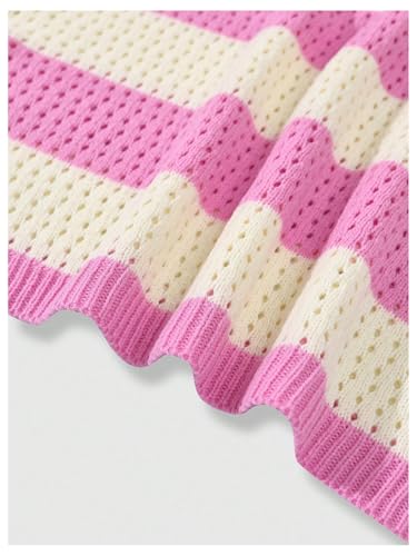 Men's Striped Crochet Knit Tops Letter Graphic Hollow Out Collar V Neck Baggy Knitted Jumper Pullover Tops3