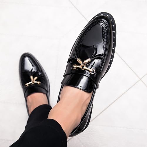 Men's Patent Leather Tassels Slip-On Loafers Classic Flats Smoking Loafers for Business Casual Dress Prom Formal Church Wedding Shoes3