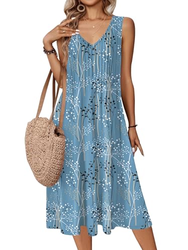 Image of Zeagoo Women Summer Casual Dresses 2026 Sleeveless Midi Pleated Tank Sundress with Pockets V Neck A Line Swing Tshirt Dress