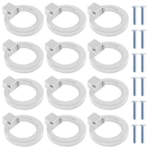 Unlorspy 12 Pcs 1.9" x 1.6" Zinc Alloy Cabinet Ring Knobs,Drawer Ring Pulls,Single Hole Dresser Ring Handles with Screws for Kitchen & Furniture (Chrome)