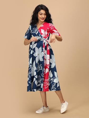 Image of The Mom Store Maternity and Nursing Wrap Dress for New Mom | Pre and Post Pregnancy Wear for Womens | Trendy Stylish Printed Friendly Dresses for Women | Comfortable