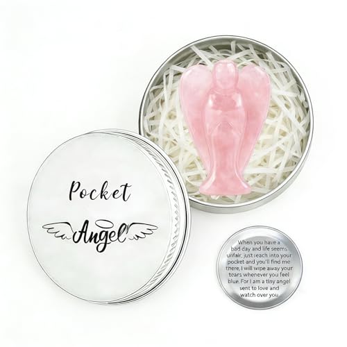 Rose Quartz Crystal Angel in Tin Spiritual Gifts for Women Healing Crystal Gifts Guardian Angel Gifts Inspirational Gift in a Tin (Pink)