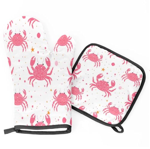 Crabs Watercolor Oven Mitts Kitchen Oven Gloves for Cooking Baking Heat Proof Lining Cotton Kitchen Potholder Mittens Pot Holders Hot Pads for Chef Women Men