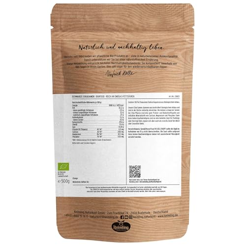 Bio Chiasamen schwarz 500 g – Rohkostqualität & naturrein – Ballaststoffreich, proteinreich & vegan – Ohne Zusätze – Ideal für Pudding, Müsli & Smoothies