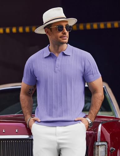 Image of COOFANDY Mens Knit Polo Shirts Short Sleeve Ribbed Textured Polo Shirt Lightweight Casual Golf Shirts Collared T Shirt