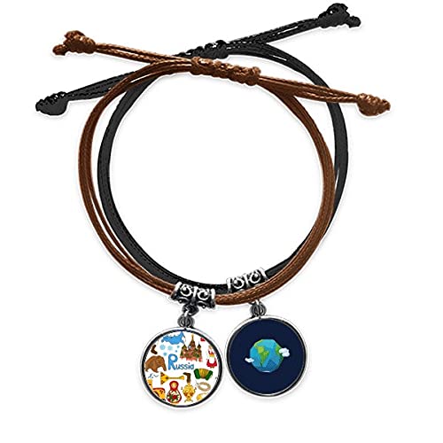 Pulsera de Rusia de cuero legítimo con bandera y animales hechos a mano