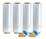 BOMEI PACK 4 Rollen Transparente Stretchfolie extra starke Palettenfolie für Umzug, Lagerung und Versand