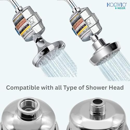 Image of Konvio Neer 22-stage advanced Shower Filter for Hard Water | Multi-Stage Borewell /Tanker Water Softener for Bathroom, for better hair and skin | Chrome Finish (22-Stage, Pack of 1 + Extra Cartridge)