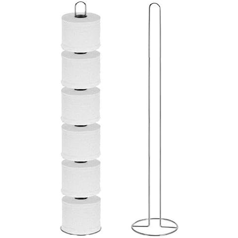 KASOM FREESTANDING TOILET HOLDER PAPER TISSUE CHROME STORAGE STAND HOLDS UP TO 6 ROLLS Cover