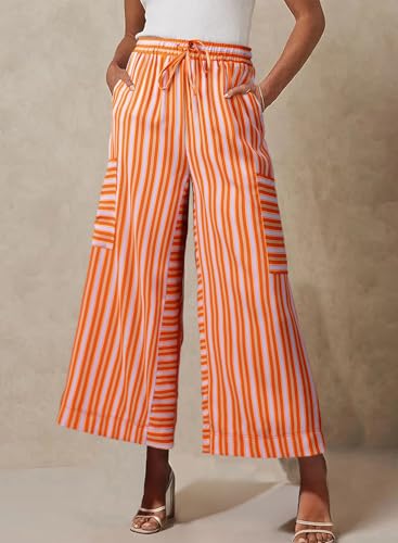 EVALESS Women Palazzo Pants Summer Casual Wide Leg High Waist Lounge Flowy Beach Striped Trousers Travel Vacation Outfits3