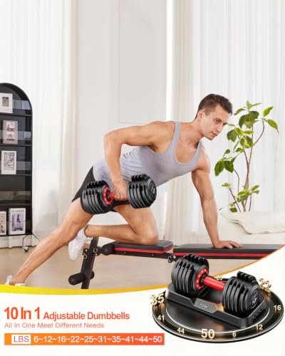 Image of Adjustable Dumbbell Set, 10-in-1 25LB /50LB /90LB Ajustable Dumbbells with Safe Locking System, Enclosed Storage Tray, 1 Sec Fast Adjustment, Comfortable Non-Slip Textured Grip, Suitable for Home Gym Workouts Men and Women