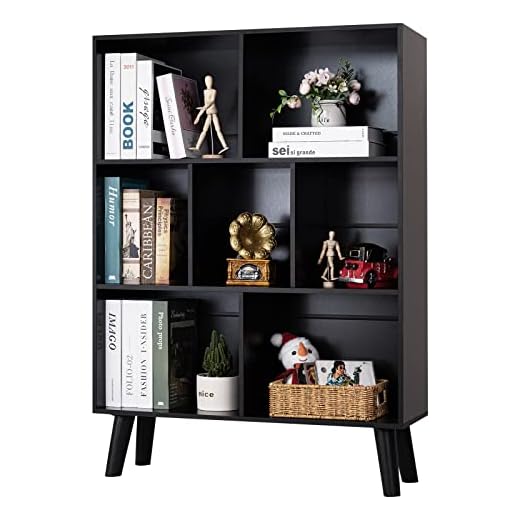 YAHARBO Black Bookshelf,3 Tier Modern Bookcase with Legs,Bookshelves Wood Storage Shelf,Rustic Open Book Shelves Cube Organizer,Free Standing Short Bookcases for Small Space,Bedroom,Living Room,Office