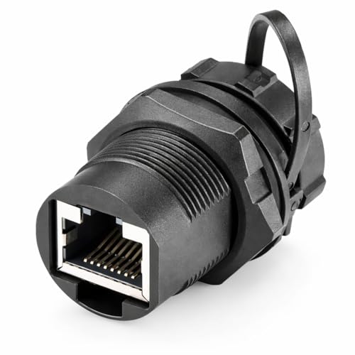 Image of Ethernet LAN Cable Connector, CAT6 RJ45-8P Shielded Industrial Panel Mount Bulkhead Feed Thru Coupler with Waterproof and Dustproof Cap By Surya Manufacturing Company