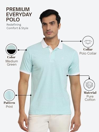 Image of Raymond Men Modern Fit Print Pattern Pure Cotton Polo Neck Half Sleeve Casual T-Shirt