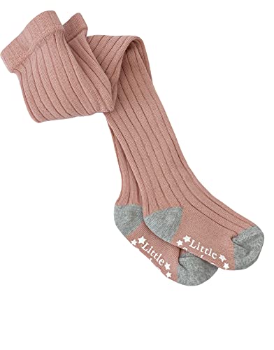 Medias de bebé y niño pequeño acanaladas supersuaves antideslizantes, Pink Shell, 1-2 Años