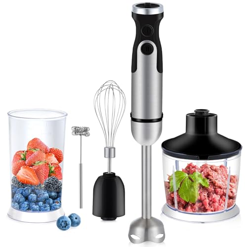 Immersion Hand Blender Multi-Purpose 220V 4 IN 1 Blender Heavy Duty Copper Motor Stainless Steel Finish Includes Whisk Attachment, Chopper and Smoothies Cup (HB3302 EU Plug)