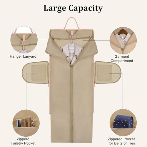 Image of Leather Garment for Garment Bags for Travel,Convertible Carry on Large Duffle Bags with Suit Compartment|Convertible Hanging Suitcase Suit Garment Bag for Men and Women|Shoe Pouch(Pink)
