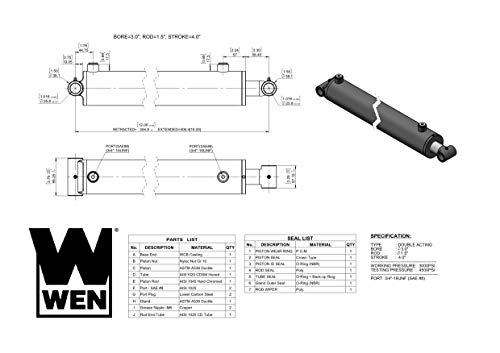 Image of WEN WT3004 Cross Tube Hydraulic Cylinder with 3-inch Bore and 4-inch Stroke