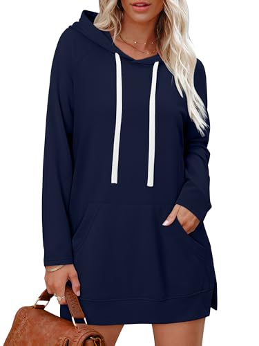 KISSMODA Women Hoodies Dress Long Sweatshirts Dress Raglan Sleeves Oversized Sweatshirts with Pocket 2025 Fall Winter Trendy