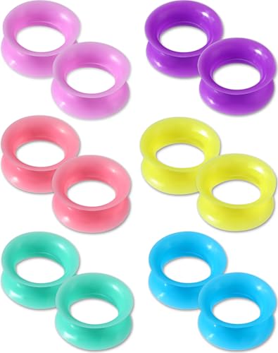 OUFER 12PCS Silicone Tunnels Double Flared Gauges for Ears Flexible Ear Tunnels Plugs Stretchers Expander Flesh Ear Piercing Jewelry for Women Men-00g