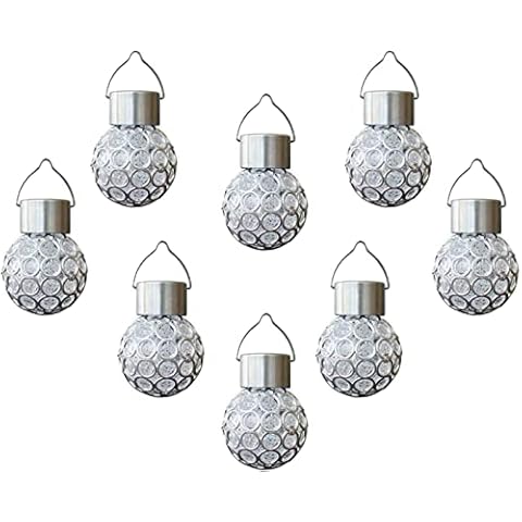 8 Pack Hanging Solar Lights Outdoor, Kaishengyuan LED Decorative Ball Lights Waterproof Solar Lanterns with Handle for Garden, Walkway, Tree, or Holiday Decoration (Blanc) Cover