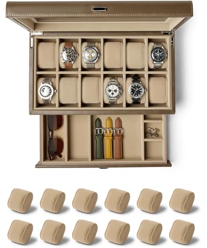 Tawbury Bayswater 12 Slot Watch Box with Taupe Drawers & 12 X-Small Pillows