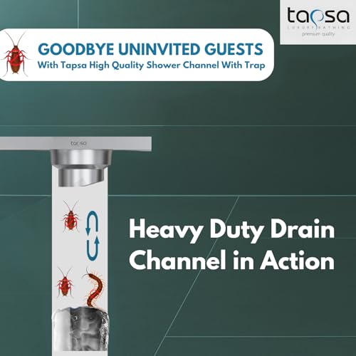 Image of Tapsa Wave Floor Drain Channel Chrome| 304 Stainless Steel | Invisible Shower Drain Channel | 24 x 4 Inches | Waste Water Floor Drain for 60x10 mm Tile | Drainer Channel | Anti Cockroach Trap | Silver
