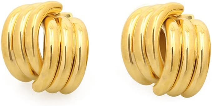 Chic Interlocked Rolling Chunky Gold Hoop Earrings for Women 18K Gold