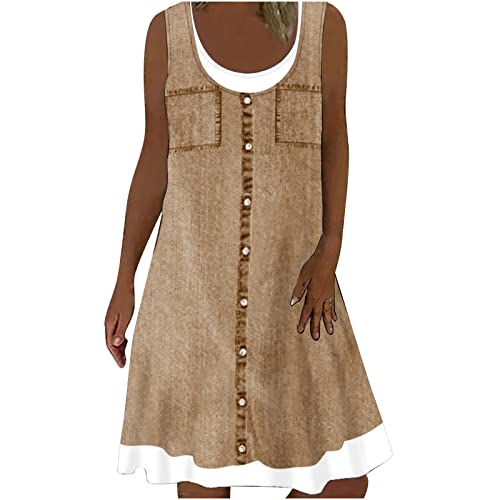 Conjuntos de vestidos casuais femininos de gola redonda sem mangas com ajuste solto 2 peças 2 peças