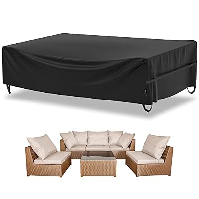Velway Patio Furniture Cover Waterproof Outdoor Sectional Sofa Set Covers, All Weather Oxford Tear-Resistant Rectangular Table Chair Set Cover with Windproof Design, Large 126x63x28 Inch, Black