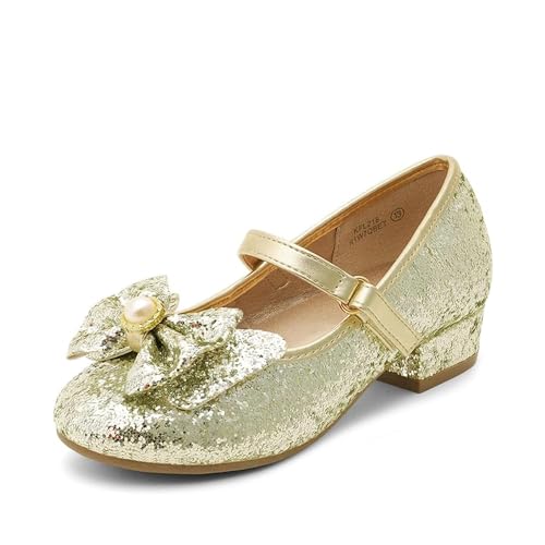 Image of DREAM PAIRS Girls Dress Shoes Princess Shoes for Toddler Little Girl Mary Jane Low Heels Glitter Flower Party Wedding Footwear