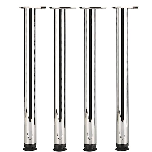 Camar Tischbeine höhenverstellbar 700-800mm rund ø 60mm Set Zoom - Tischfüße ideal als Schreibtischbeine & Esstischbeine verwendbar - inklusive Montageplatten für Tischbeine, 4x Stahl chrom