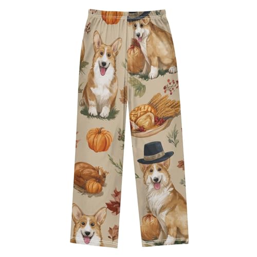 Corgi Dog Turkey Boys Long Pants Soft Trousers Elastic Waist Kids Lounge Bottoms with Pockets S-XL2