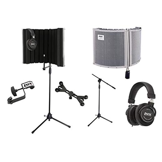 LyxPro VRI 30 Portable Acoustic Isolation Instrument Shield, Sound Absorbing Panel with Tripod Microphone Stand, Universal Smartphone Tablet Holder Detachable Clip & Studio Professional Headphones