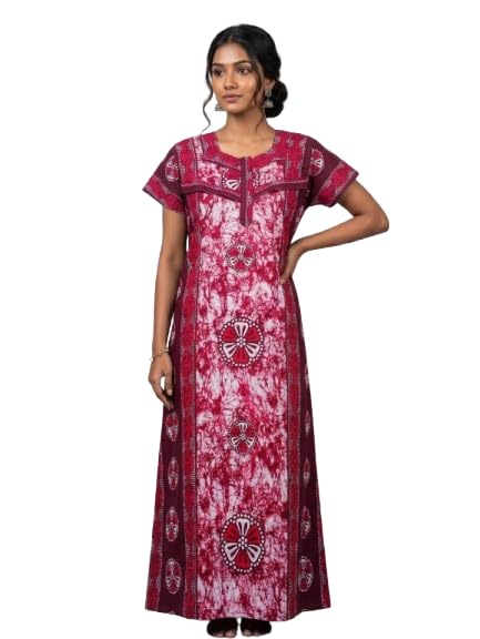 Women’s Cotton Feeding Gown | Maternity Nursing Maxi | Feeding Sleepwear Nighty with Zip Opening at Bust | Floral Print | Free Size (Fit to M to XL), Reddish Pink-image-32
