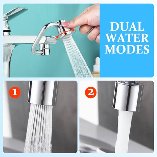 KENPOJO Embout Robinet Cuisine Rotatif à 1080°, Adaptateur Mousseur Robinet Cuisine Durable Anti-éclaboussures avec 2 Modes Mousseur, Rallonge Robinet Cuisine pour Évier de Bain Lavabo & Cuisine – vue 4