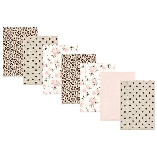 Image of Luvable Friends Hudson Baby Flannel Burp Cloths 7pk, Blush Blossom Floral
