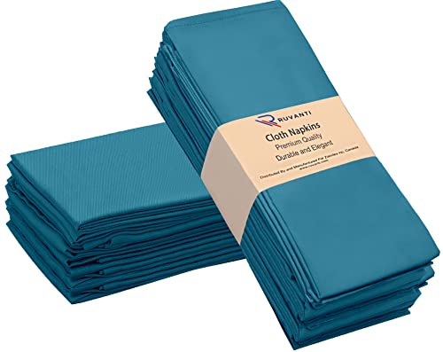 Ruvanti Kitchen Cloth Napkins 12 Pack 18 X 18 Inch Dinner Napkins Soft, Comfortable, Reusable Napkins, Durable Linen Napkins, Perfect Table Napkins, Teal Napkins for Dinners, Parties & Wedding.