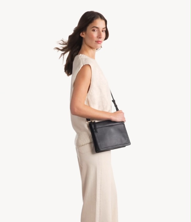 Fossil Women's Taryn Leather Crossbody Purse Handbag, Black (Model