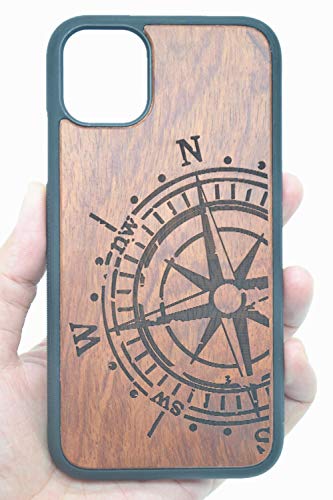Holz sammlung Funda para iPhone 11 Pro (5.8 Pulgada) - Natural Hecha a Mano de Bambú/Madera Carcasa Case Cover Compatible con Apple 11 Pro Protector - Brújula de Madera de Rosa y TPU