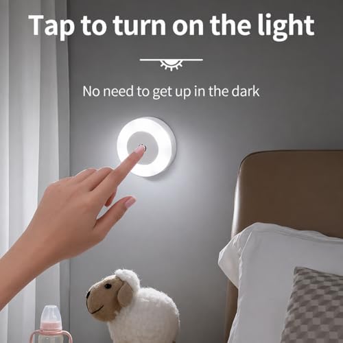 Image of FLYNGO Touch Control Wireless LED Night Light, USB Rechargeable Magnetic Stick-On Light with Adjustable Brightness for Closet, Wardrobe, Bedroom, Hallway & Stairs (Pack of 1)