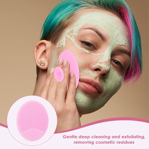 4 Stück Manuelle Weiche Gesichtsreinigungsbürste, Griff-Gesichtsreinigungsbürste, Gesichtspeelingbürste, Silikon-Gesichtsschrubber, Gesichts-Silikonschrubber (Blau, Rosa)